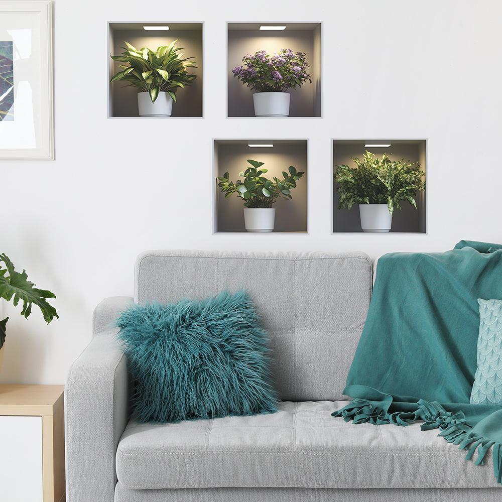 1Pcs 3D Creative Green Plants Potted  Wall Sticker DIY Crown Glass Decals for Living Room Bedroom Wedding Decor Self-Adhesive Refrigerator Stickers