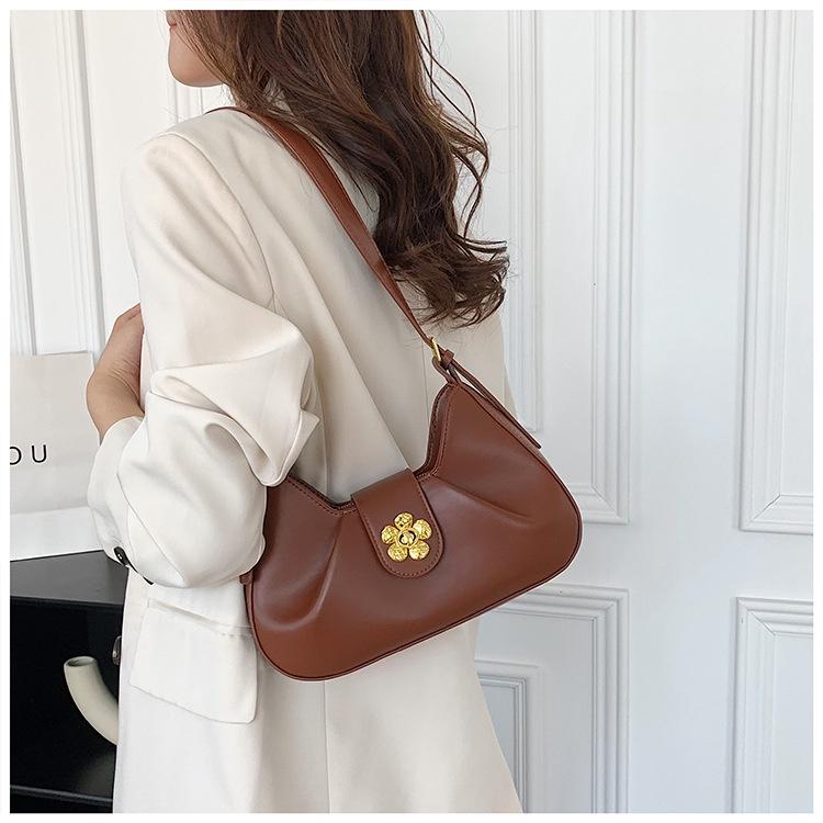 IELGY pleated underarm commuter bag, shoulder crossbody flower lock baguette bag