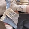 Korean Blue-Gray Striped Mid-Calf Socks - Women's Combed Cotton, Cute Puppy Design