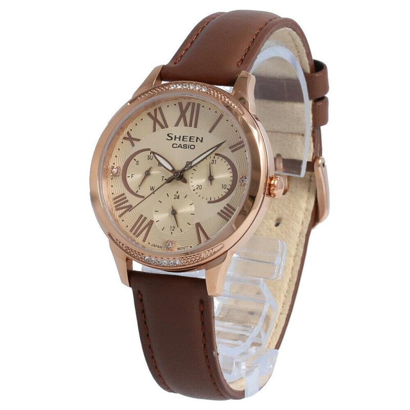 Casio SHEEN Series Classic Elegant Three Needles Three Eyes Quartz Movement Genuine Leather Strap Japanese and Korean Watch Women's SHE-3058PGL-9A