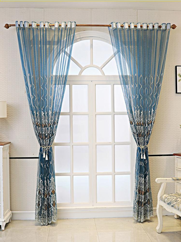 European Beaded Embroidered Sheer Curtains, for Living Room and Bedroom Decor, Elegant Floral Pattern, Light Filtering Drapes