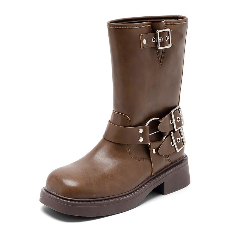 Augustine Fleece Martin Stiefel Damen 2025 Neu Herbst und Winter Braun Retro Mittel Ritterstiefel Britische Stiefel