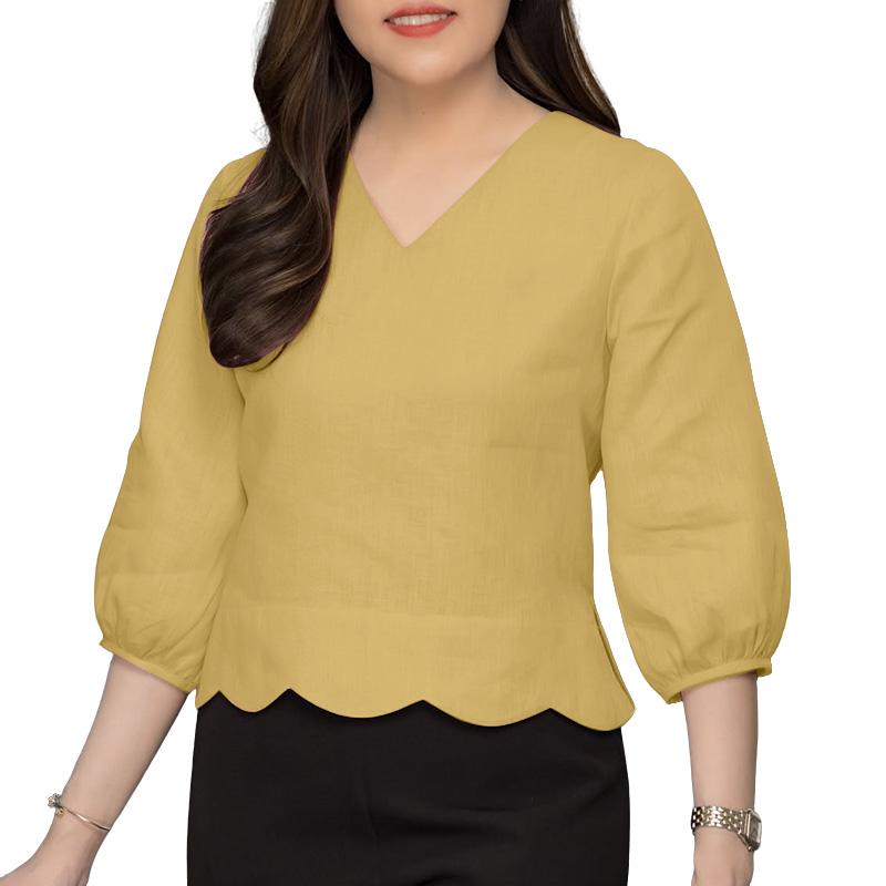 ZANZEA Women Casual V-Neck Solid Color Loose 3/4 Sleeve Blouse
