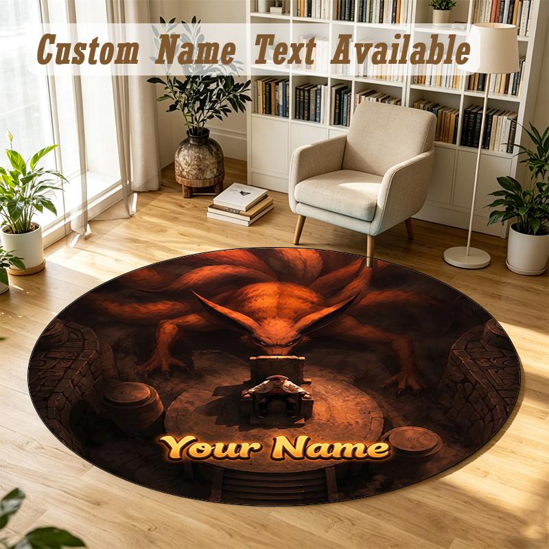 Round Rug Custom NameNaruto Pattern Non Slip Carpet Home Floor Decor