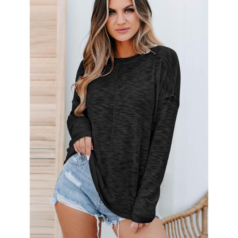 Women S Long Sleeve Casual Solid Color T Shirt Loose Fit Top