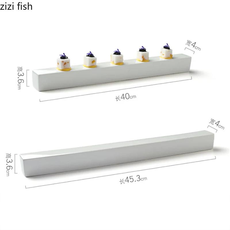 Pure White Ceramic Long Strip Plate Square Dessert Plate Sushi Plates Snack Plates Molecular Cuisine Specialty Tableware