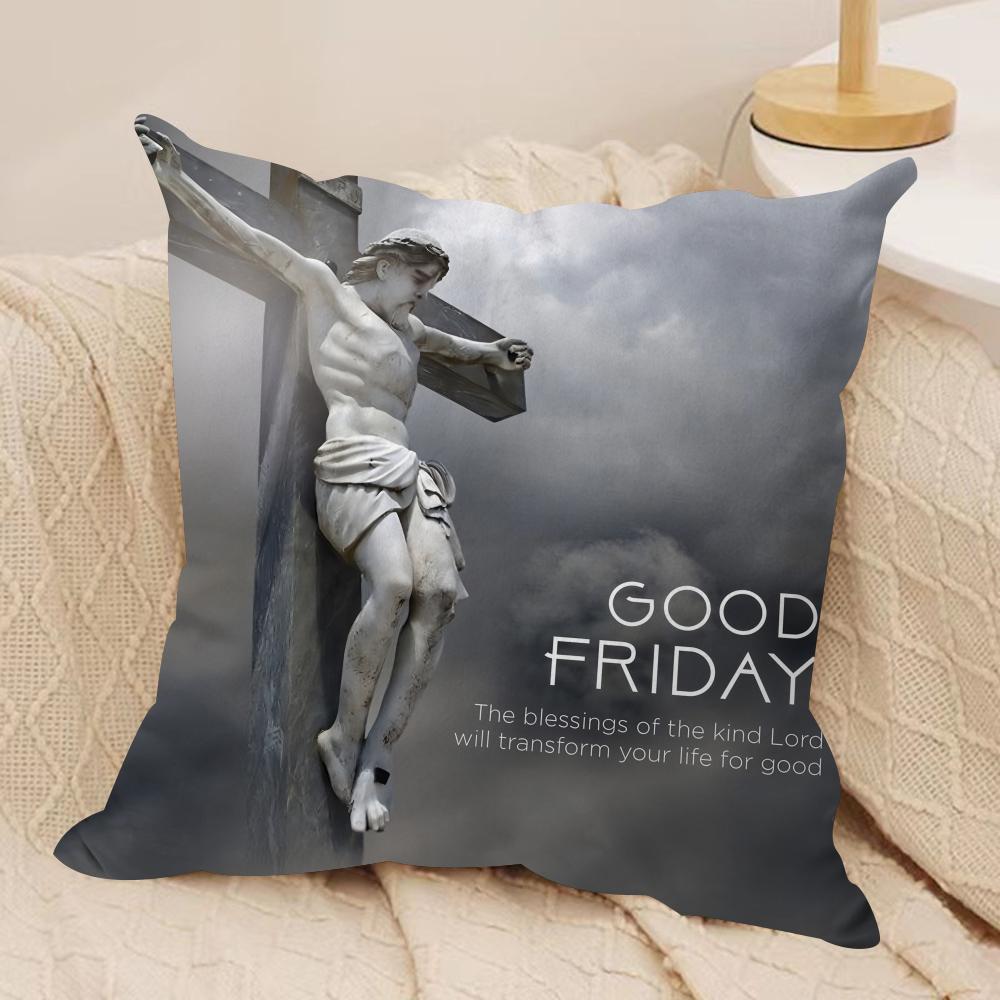 Good Friday Christ Cushion Cover Silky Short Plush Invisible Zipper Dustproof Sofa Pillow Case for Home Decor