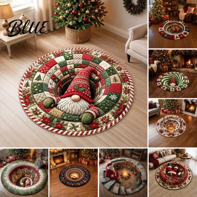 Christmas Floor Mat Round 3D Rug Optical Illusion Area Santa Claus Gnome Quilted-Like Anti Slip Living Room Rug Anti-slip Washable for Bedroom