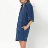 Womens  Denim Dress Summer Deep V Neck Half Sleeve Collared Loose  Jean Dress With Pockets