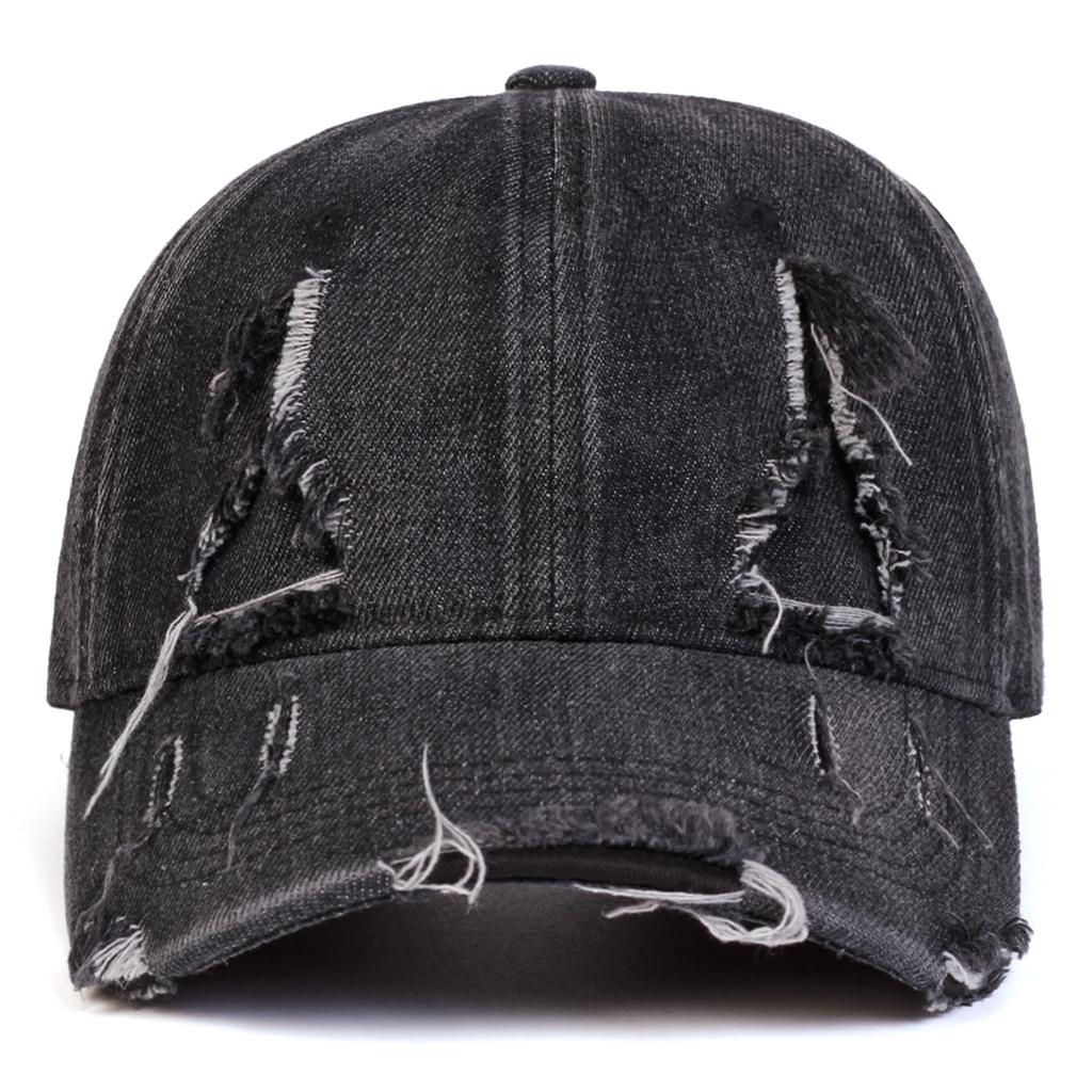 Men Vintage Edge Holes Denim Baseball Cap Outdoor Adjustable Sunscreen Leisure Hat Spring Autumn Travel Tourism Beach Vacation