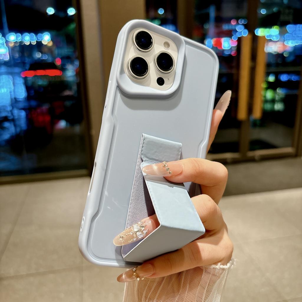 Luxury Solid Color Silicone Phone Case For iPhone 17 16 15 14 13 12 11 ProMax With Bracket Soft TPU Shockproof Bumper Back Cover