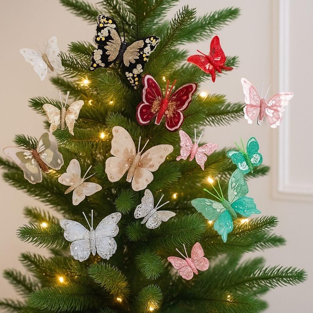 Colorful Butterfly Christmas Decoration Plastic Feather Christmas Tree Decorations  Xmas New Year