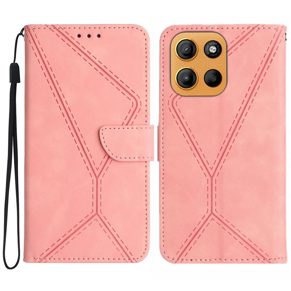 

For Motorola Moto G15 4G Case Skin Touch Lines PU Leather Flip Phone Cover Pink