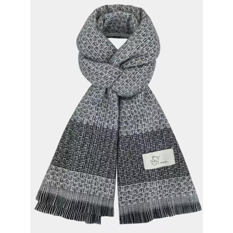 Korean Style New Winter Scarf Warm Imitation Cashmere Tassel Cute Bear Logo Scarf Fashionable and Versatile Women's Shawl