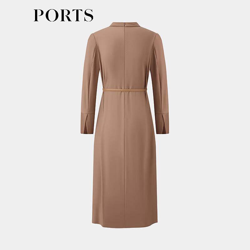 PORTS Women's Lion's Mane Brown Tie-Neck Pleated Wool Dress