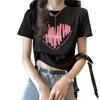 Women's 2023 Summer European Style White Textured Heart Cropped T-Shirt