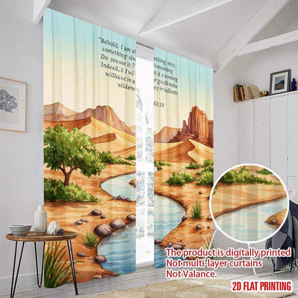 2pcs 2D flat printing Drapes Desert Oasis Streams Isaiah Polyester Without Electricity Birthday Party Perfect for Holiday Party