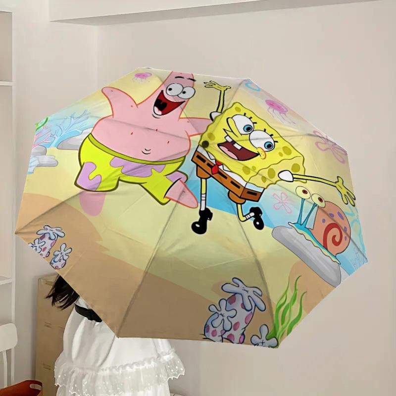 1pc SpongeBob, Patrick Star Automatic Umbrella | Portable Foldable 8-Rib Manual Open, Cute Halloween & Christmas Gift for Outdoor, Casual Accessory, D