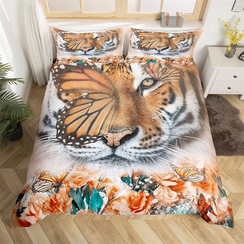 Tiger Duvet Cover Twin For Kids Boys 3D Animal Print Comforter Cover Wildlife Bedding Set Microfiber Quilt Cover With Pillowcase