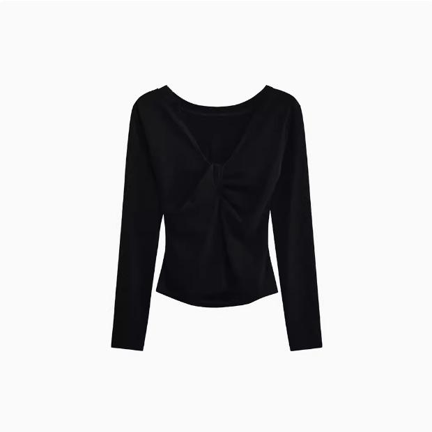 Cotton V-neck Long-sleeved T-shirt Women's Spring and Autumn New Design Sense Slim-fitting Spice Girl with Sweet Inner Bottoming Shirt Top