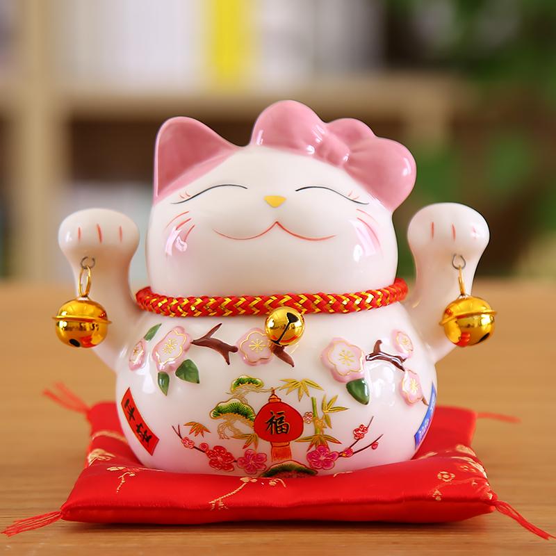 5 colių „Maneki Neko Lucky Cat“ ornamentas, keramikinis „Fortūnos katės“ statula Namų dekoratyvinė dovana „Feng shui Beckoning Cat Piggy Bank“