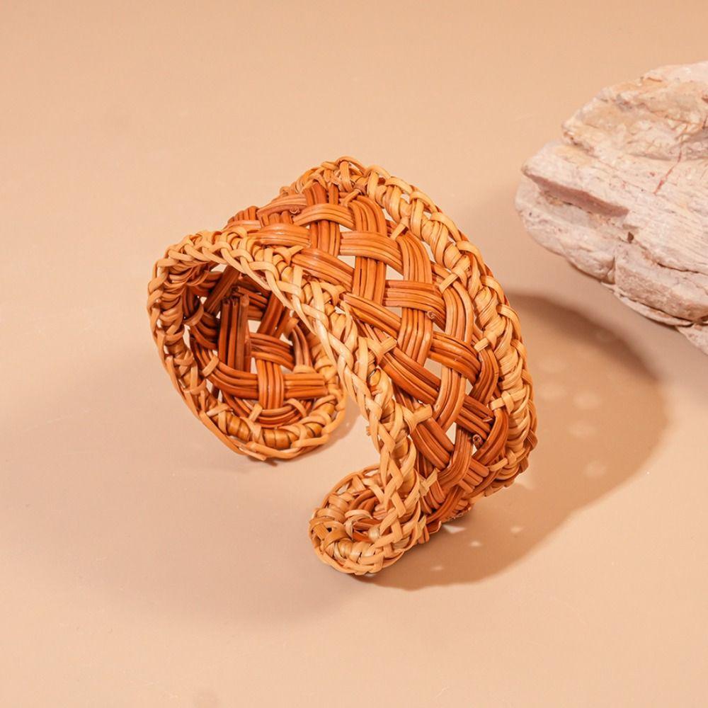 Bird Nest Shape Rattan Woven Bracelet Hand Ring Bohemian Braided Bracelet  Beach
