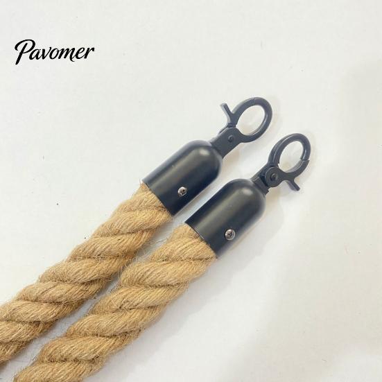 Rope with Metal Hooks 1/1.5/2M Natural Braided Jute Rope, Heavy Duty Woven Twine Barrier for Crafts, Queue Crowd Control