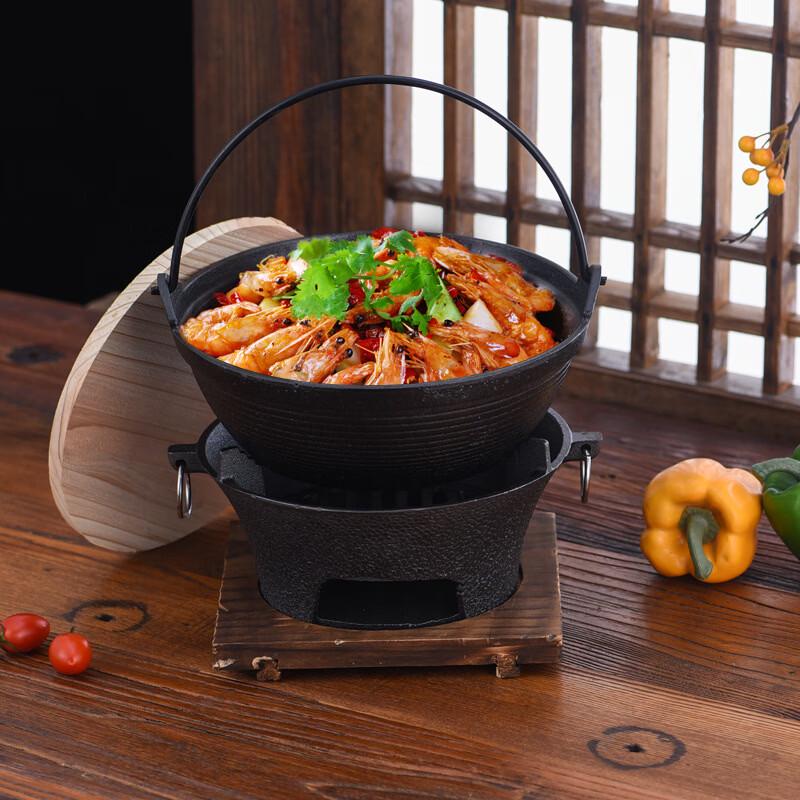 ZISIZ Commercial Cast Iron Sukiyaki Pot with Charcoal Stove Set