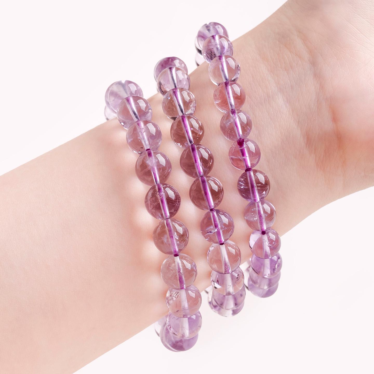 

Runya Bolivian Amethyst Bracelet for Women - Ice Type Single Strand, Round Bead Design 8mm Single Strand (Approx. 24 Beads)