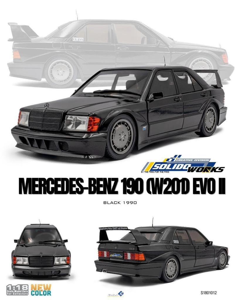Solides Benz Mini Auto 1/18 BENZ 190 (W201) Evolution II 1990 (Schwarz) S1801012
