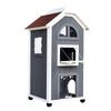 Outdoor Cat House 2-Story Cat House Made of Fir Wood, Weatherproof Cat Hut with Asphalt Roof, Gray, 59 X 55 X 109 Cm