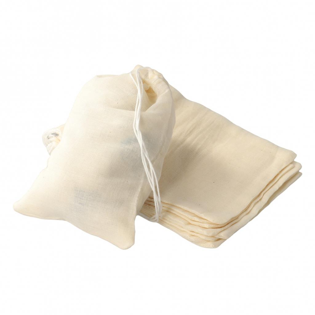 UK 10pcs Cotton Muslin Drawstring Straining Tea Bags Spice Food Filter Bag Empty