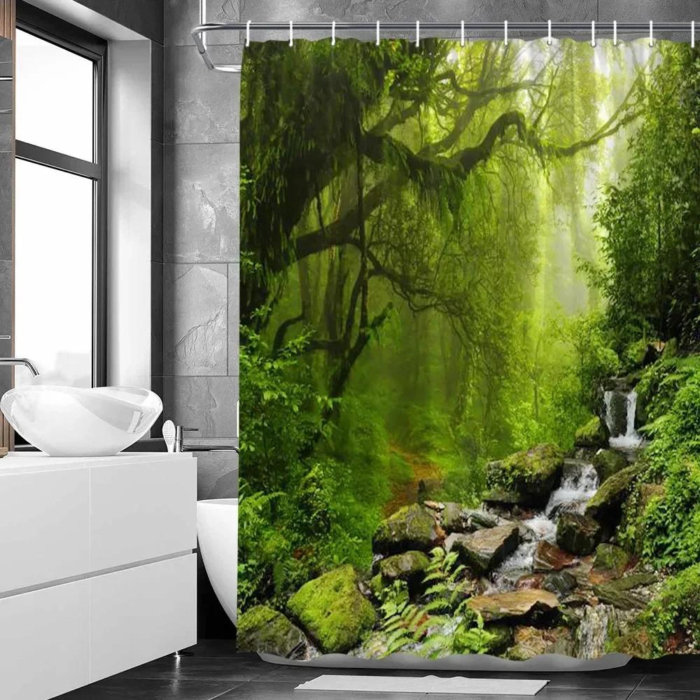 Natural Forest Landscape Shower Curtain 3D Printed Scenery Waterproof Polyester Bath Curtain Home Decor Bathroom Curtain
