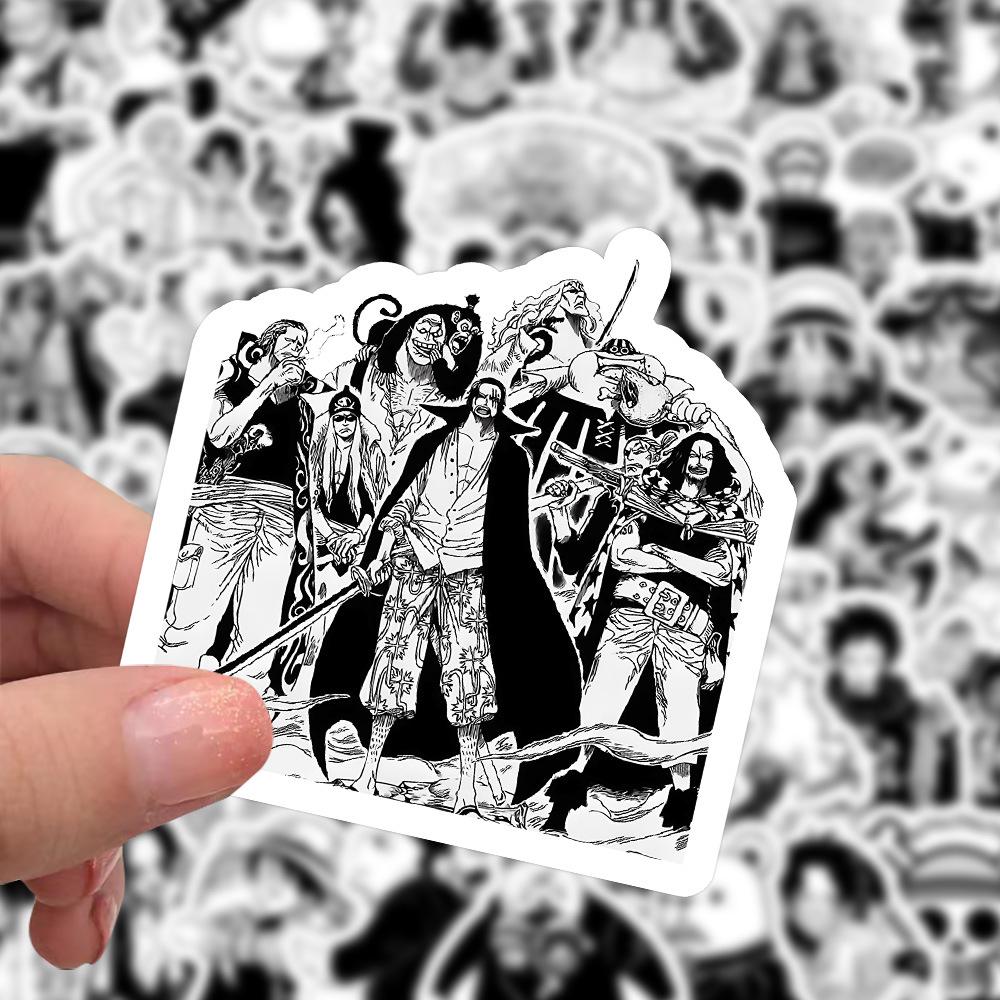 100 Black & White One Piece Graffiti Stickers: Cartoon 2D Decorative Stickers for Phones, Luggage, Water Bottles.