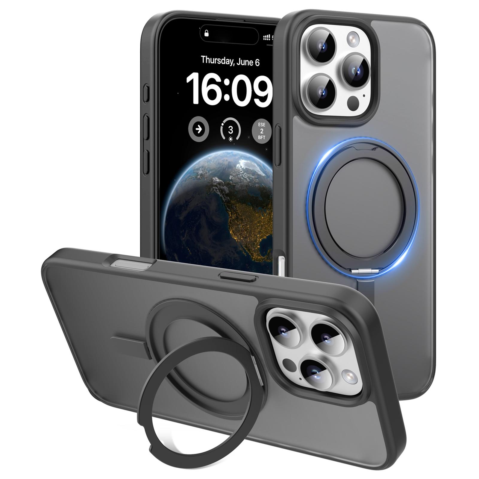 

MUTURAL For iPhone 16 Pro Max Case Compatible with MagSafe Ring Kickstand PC+TPU Back Cover Black