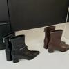 Autumn pointed head thick heel short boots women's high heel Martin boots short thin boots versatile fashion knight boots