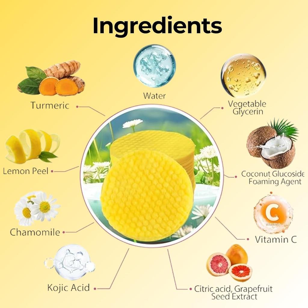 Kojic Acid and Turmeric Cleansing Pads, Turmearic Cleansing Pads with Vitamin B5, Vitamin C, Turmeric Infused Foaming Exfoliating, Turmeric Lemon C