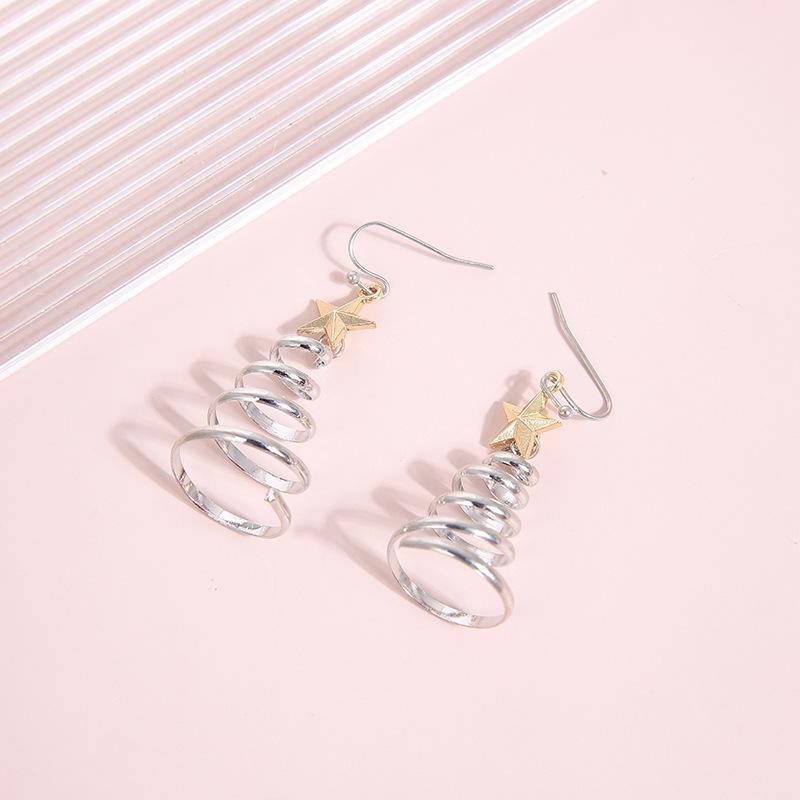 Christmas Series Simple Advanced Rotating Xmas Tree Star Pendant Earrings Women'S Creative Personalized Girl Gifts