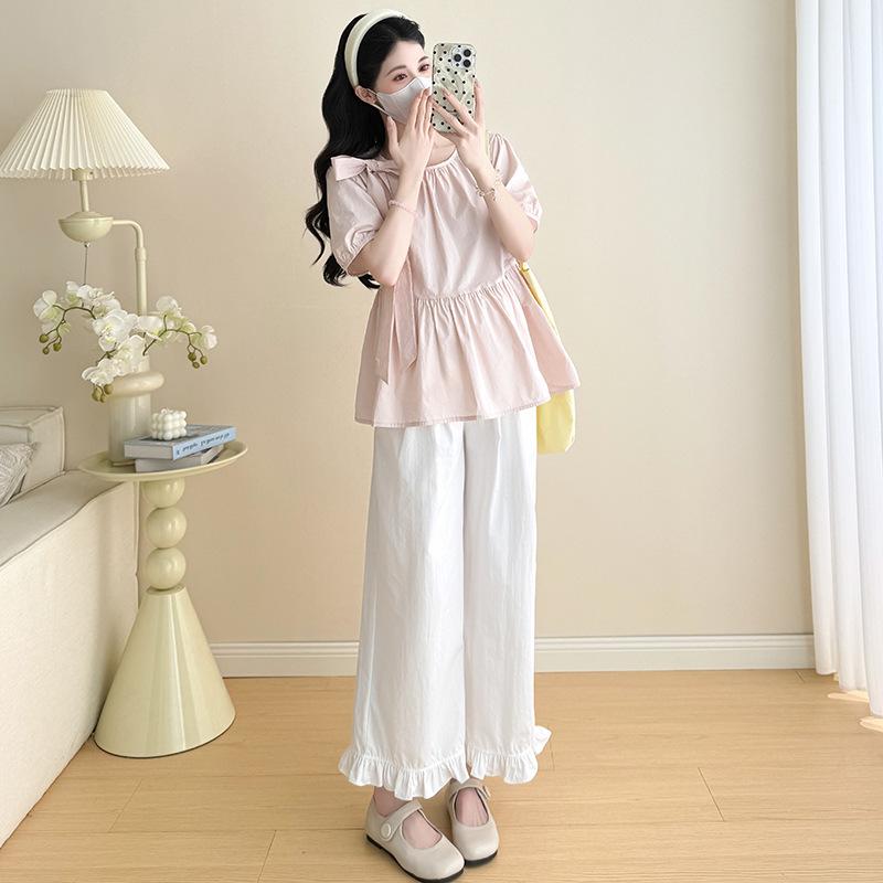 2026 Summer Fresh Bow Top & Ruffle Wide-Leg Pants Set