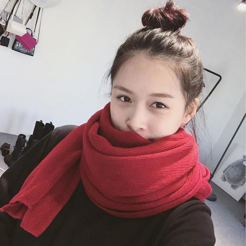 Warm scarf versatile autumn and winter solid color imitation cashmere knitted women's cold protection thickened winter versatile scarf