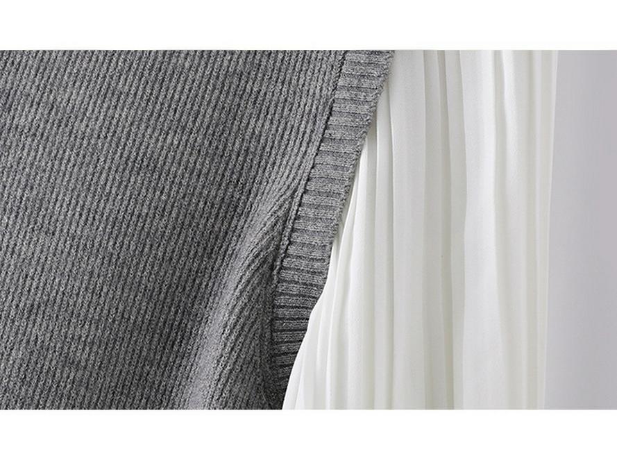 Top in Maglia Color Block con Collo a Volant Stile Coreano Autunno 2025 per Donna