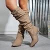 Women's Fall/Winter Plus Size Women's Boots Pleated Denim Stiletto Fashion Boots Rider Boots