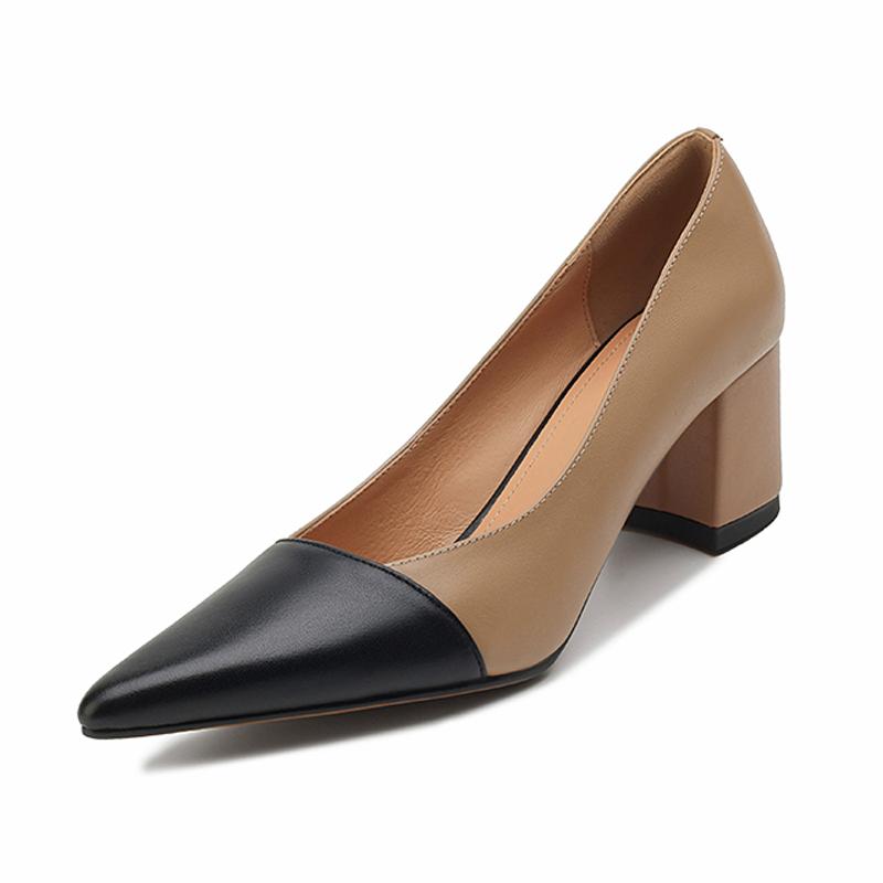 

2024 New Women Pumps Autumn Office Ladies Party Pointed Toe Thin Heels Soft Genuine Leather Shoes Woman Fashion Elegant Shoes 38 хакі