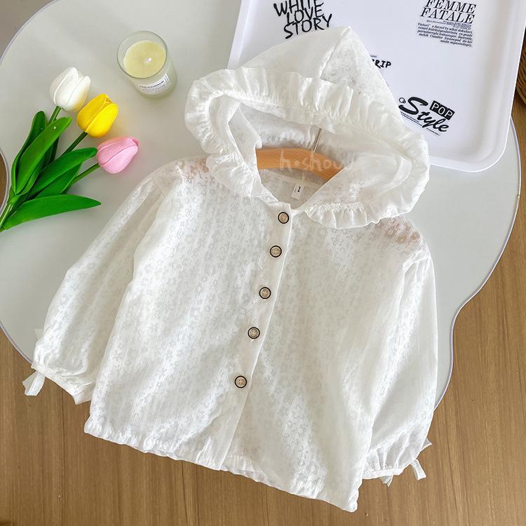 Floral Hooded Girls Sun Protection Jacket - Breathable, Lightweight for Spring, Summer, and Autumn 80 белый
