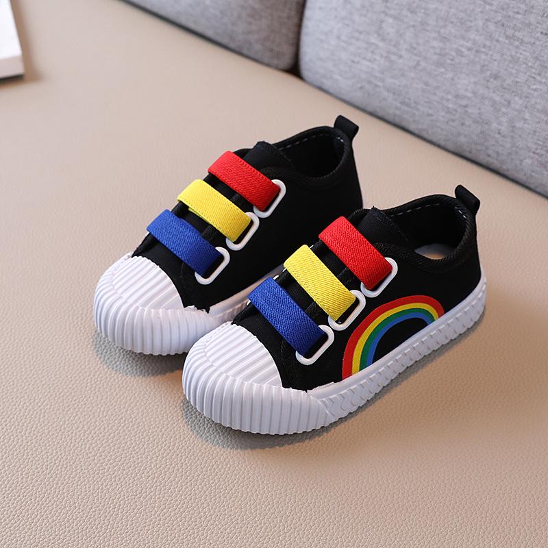 Child Boy Girl Canvas Hook Loop Flat Rainbow Shoes Spring Leisure Kids Non-slip Comfort Sneakers Shoe Toddlers Tennis Shoes