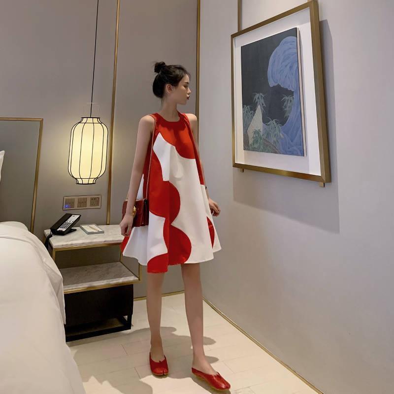 Korean Style Sleeveless Plus-Size Maternity Dress - Loose Fit, Medium to Long Length for Summer