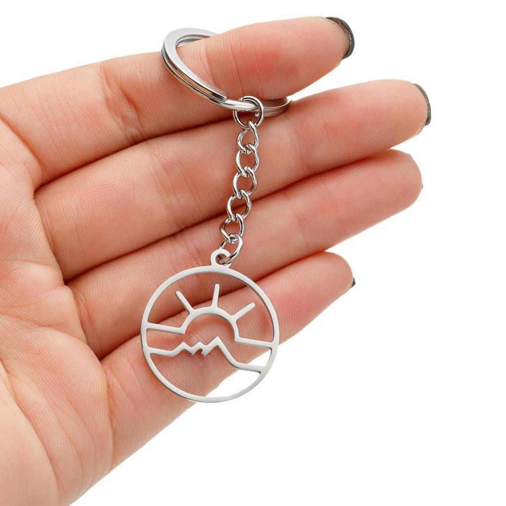 Stainless Steel Cartoon Sunrise Seaside Keychain Pendant