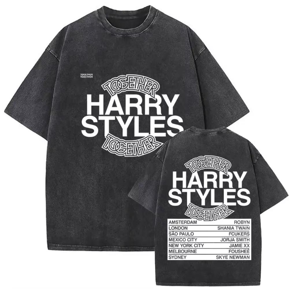Vintage Washed Harry Styles Graphic T-shirt Men's Pop Album Hip Hop Short Sleeve T-shirts Casual 100% Cotton T Shirts Streetwear
