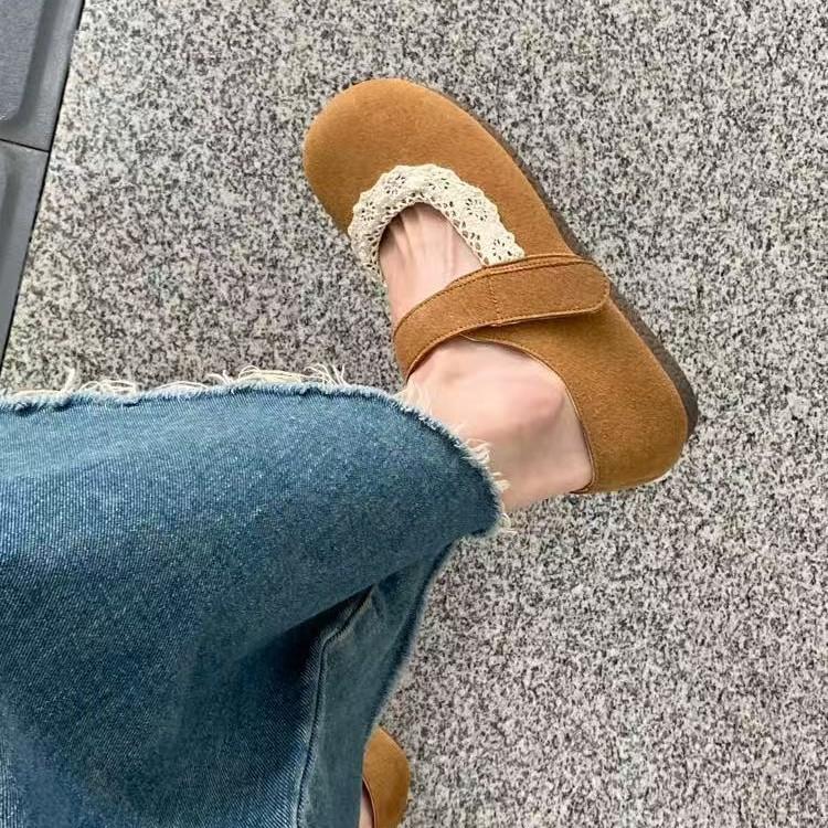 Flat-soled Single Shoes Women's 2025 Spring and Autumn New Mori Round Head Shallow Mouth Velcro Soft-soled Retro Mary Jane Doudou Shoes
