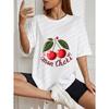 Bawełniany T-shirt Biały z Nadrukiem Wiśni Mon Cheri Tekst Letnia Codzienna Odzież